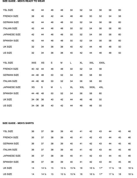 ysl size guide|ysl shirts size chart.